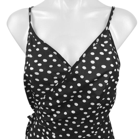 Princess Polly Black White Polka Dots Ruffle Sleeveless Mini Wrap Dress Size 8 - Picture 3 of 5
